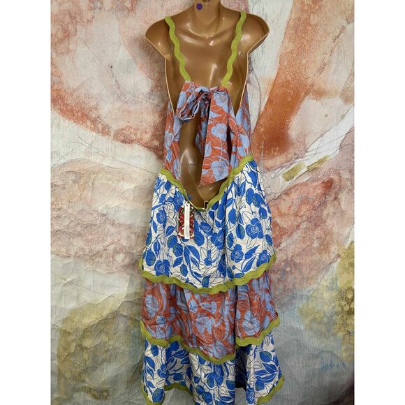 Farm Rio x Anthropologie Linen Blend Tiered Rickrack Midi Dress - Picture 5 of 7